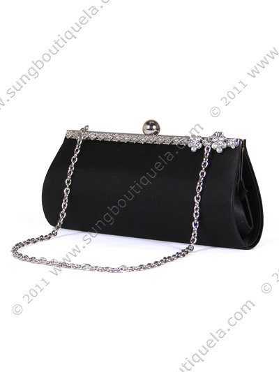 43105 Black Evening Bag with Rhinestone Frame - Black, Alt View Medium