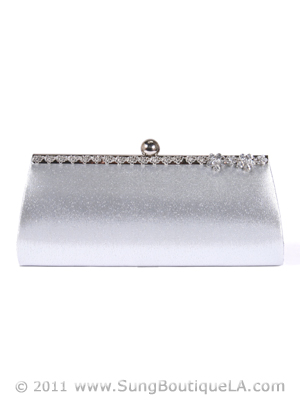 43105 Silver Evening Bag with Rhinestone Frame, Silver
