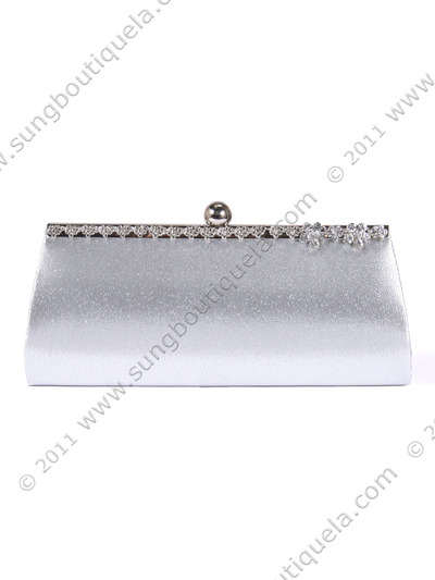 43105 Silver Evening Bag with Rhinestone Frame - Silver, Front View Medium