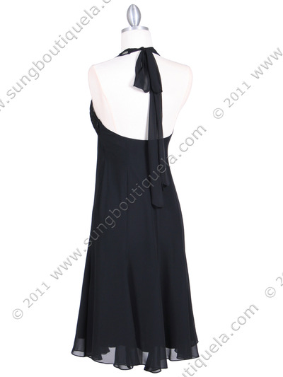 4351 Black Halter Cocktail Dress - Black, Back View Medium