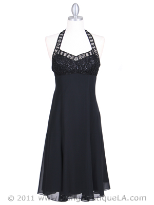 4351 Black Halter Cocktail Dress, Black