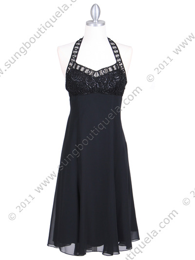 4351 Black Halter Cocktail Dress - Black, Front View Medium