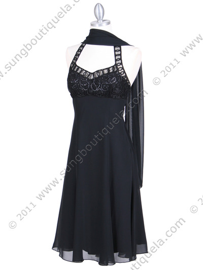 4351 Black Halter Cocktail Dress - Black, Alt View Medium
