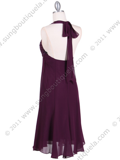 4351 Purple Halter Cocktail Dress - Purple, Back View Medium