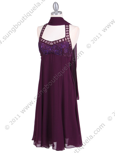 4351 Purple Halter Cocktail Dress - Purple, Alt View Medium