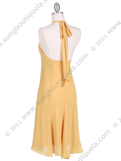 4351 Yellow Halter Cocktail Dress - Yellow, Back View Medium