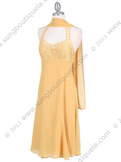 4351 Yellow Halter Cocktail Dress - Yellow, Alt View Medium