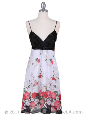 4419 Black Red Chiffon Print Dress, Black Red