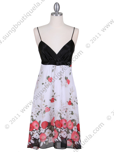 4419 Black Red Chiffon Print Dress - Black Red, Front View Medium