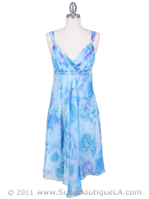 4421 Blue Chiffon Floral Print Dress, Blue