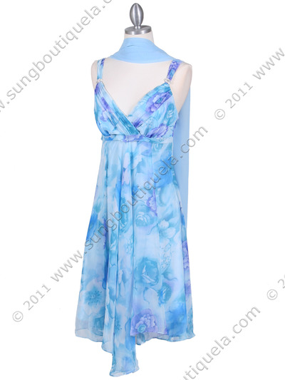 4421 Blue Chiffon Floral Print Dress - Blue, Alt View Medium