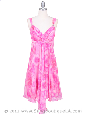 4421 Fuschia Chiffon Floral Print Dress, Fuschia