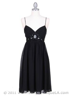 4431 Black Beaded Cocktail Dress, Black