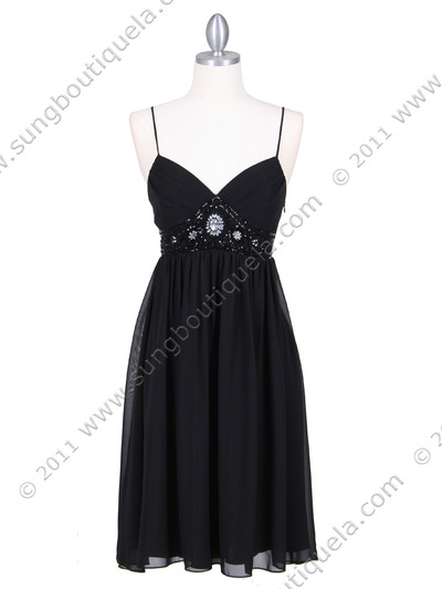 4431 Black Beaded Cocktail Dress - Black, Front View Medium