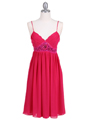4431 Fuschia Beaded Cocktail Dress - Fuschia, Front View Thumbnail