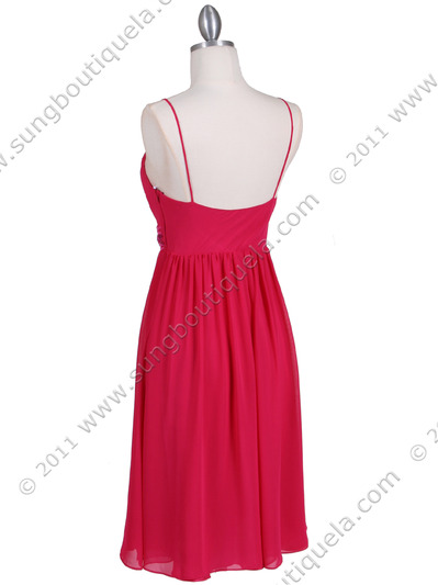 4431 Fuschia Beaded Cocktail Dress - Fuschia, Back View Medium