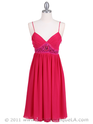 4431 Fuschia Beaded Cocktail Dress, Fuschia