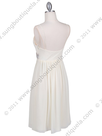4431 Ivory Beaded Cocktail Dress - Ivory, Back View Medium