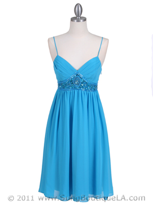 4431 Turquoise Beaded Cocktail Dress, Turquoise