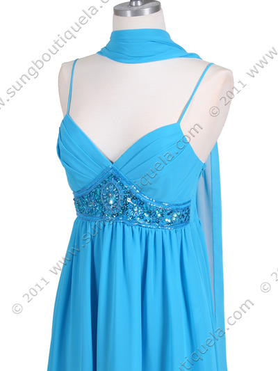 4431 Turquoise Beaded Cocktail Dress - Turquoise, Alt View Medium