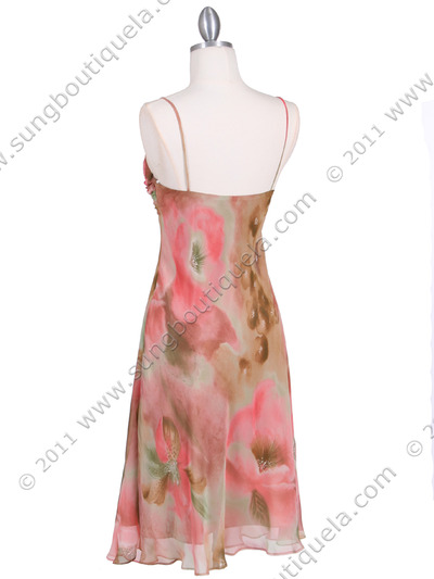 4436 Orange Floral Print Cocktail Dress - Orange, Back View Medium