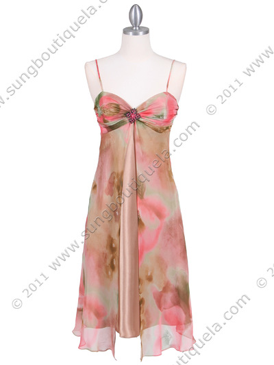 4436 Orange Floral Print Cocktail Dress - Orange, Front View Medium