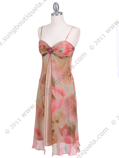 4436 Orange Floral Print Cocktail Dress - Orange, Alt View Medium