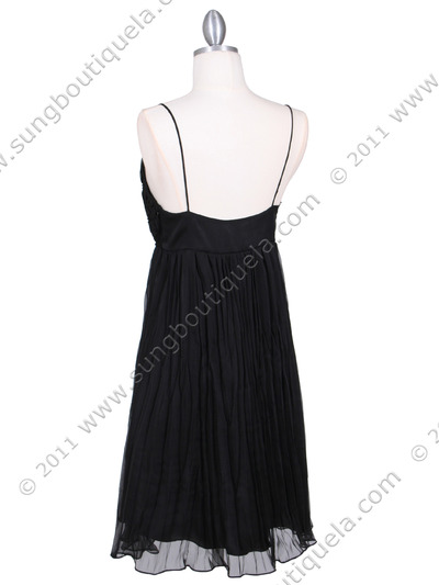 4451 Black Pleated Cocktail Dress - Black, Back View Medium