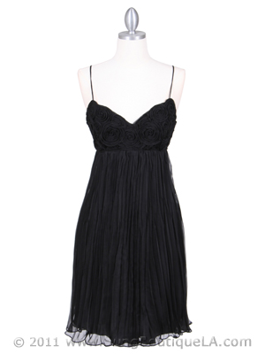 4451 Black Pleated Cocktail Dress, Black