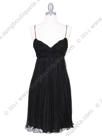 4451 Black Pleated Cocktail Dress - Black, Front View Medium