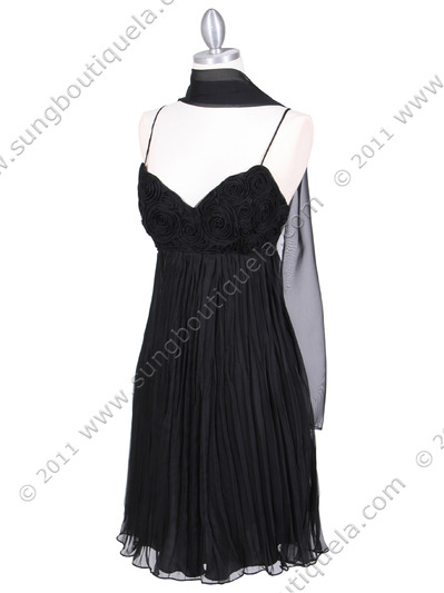 4451 Black Pleated Cocktail Dress - Black, Alt View Medium