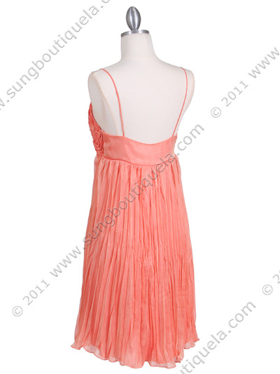 4451 Orange Pleated Cocktail Dress - Orange, Back View Medium