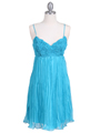 4451 Turquoise Pleated Cocktail Dress - Turquoise, Front View Thumbnail