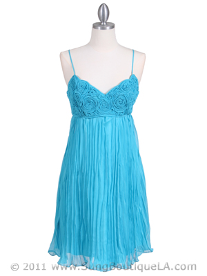 4451 Turquoise Pleated Cocktail Dress, Turquoise