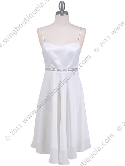 4463N Ivory Satin 3/4 Length Cocktail Dress - Ivory, Front View Medium