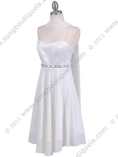 4463N Ivory Satin 3/4 Length Cocktail Dress - Ivory, Alt View Medium