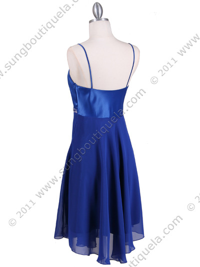 4463N Royal Blue Satin 3/4 Length Cocktail Dress - Royal Blue, Back View Medium
