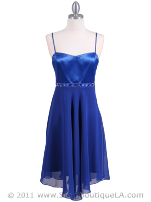 4463N Royal Blue Satin 3/4 Length Cocktail Dress, Royal Blue