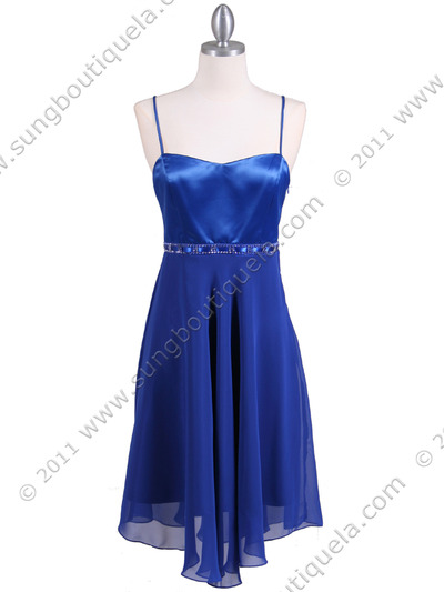 4463N Royal Blue Satin 3/4 Length Cocktail Dress - Royal Blue, Front View Medium
