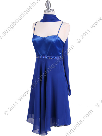 4463N Royal Blue Satin 3/4 Length Cocktail Dress - Royal Blue, Alt View Medium