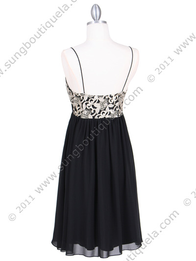 4464 Black/Gold Embroideries Cocktail Dress - Black Gold, Back View Medium