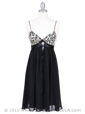 4464 Black/Gold Embroideries Cocktail Dress, Black Gold