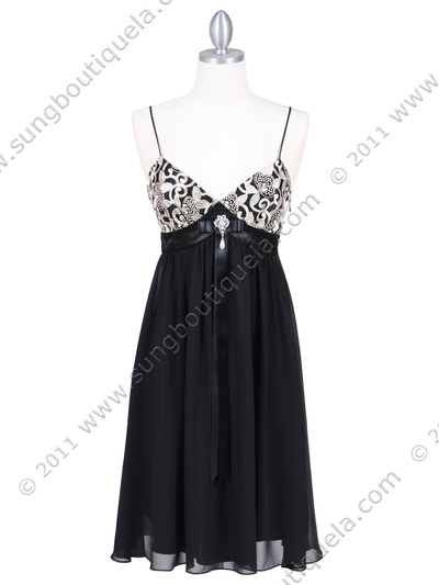 4464 Black/Gold Embroideries Cocktail Dress - Black Gold, Front View Medium