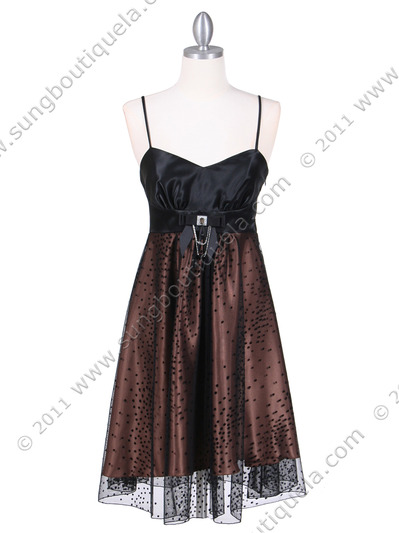 4469 Black Gold Mesh Cocktail Dress - Black Gold, Front View Medium