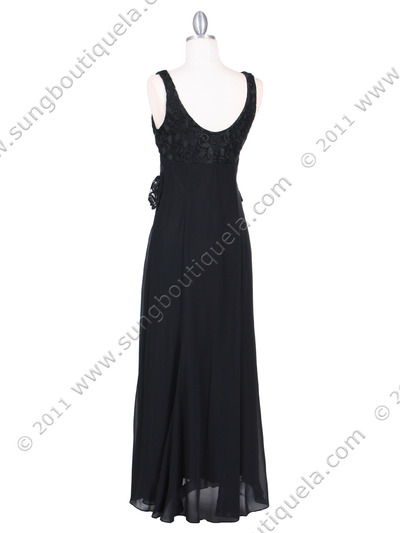 4475 Black Evening Dress with Rhinestone Buckle - Black, Back View Medium