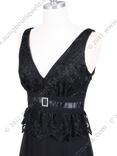 4475 Black Evening Dress with Rhinestone Buckle - Black, Alt View Medium