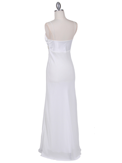 4480 White Satin Beaded Evening Dress - White, Back View Medium