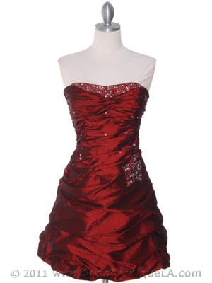 4509 Burgundy Taffeta Cocktail Dress, Burgundy