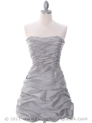 4509 Silver Taffeta Cocktail Dress, Silver