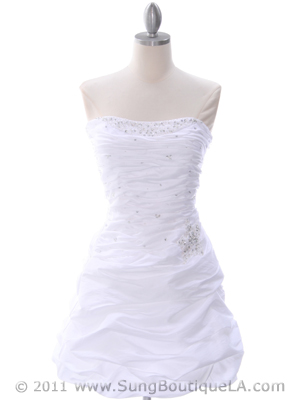 4509 White Taffeta Cocktail Dress, White